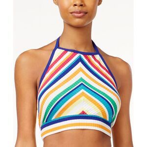 The Edit By Seventeen Juniors Rainbow Stripe Printed Cropped Halter Top